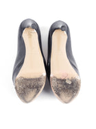 Valentino Black Peep Toe Leather Platform Heels - 37.5