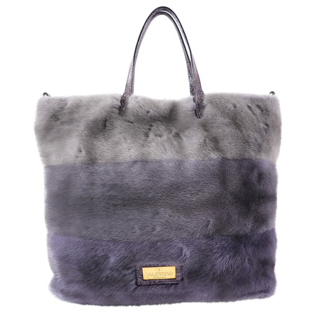 Valentino Purple Stripe Mink and Karung Lizard Tote Bag