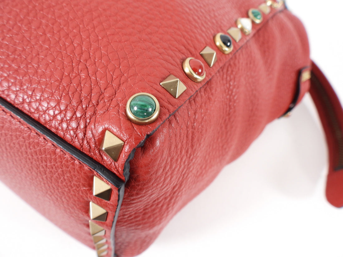 Valentino Burgundy Rockstud All Over Trapeze Tote Bag