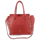 Valentino Red Leather Rockstud Rolling Trapeze Tote Bag