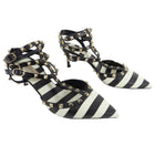 Valentino Black and Ivory Striped Triple Cage Rock Stud Heels - 40
