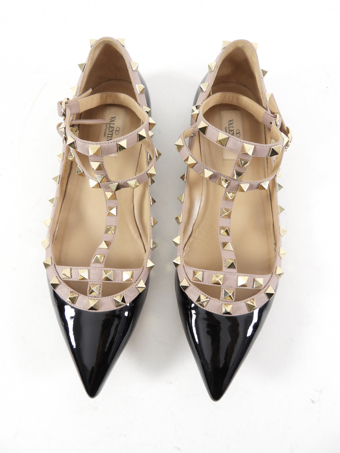 Valentino Black Patent and Nude Rock Stud Flat Shoes - 39.5 / 9