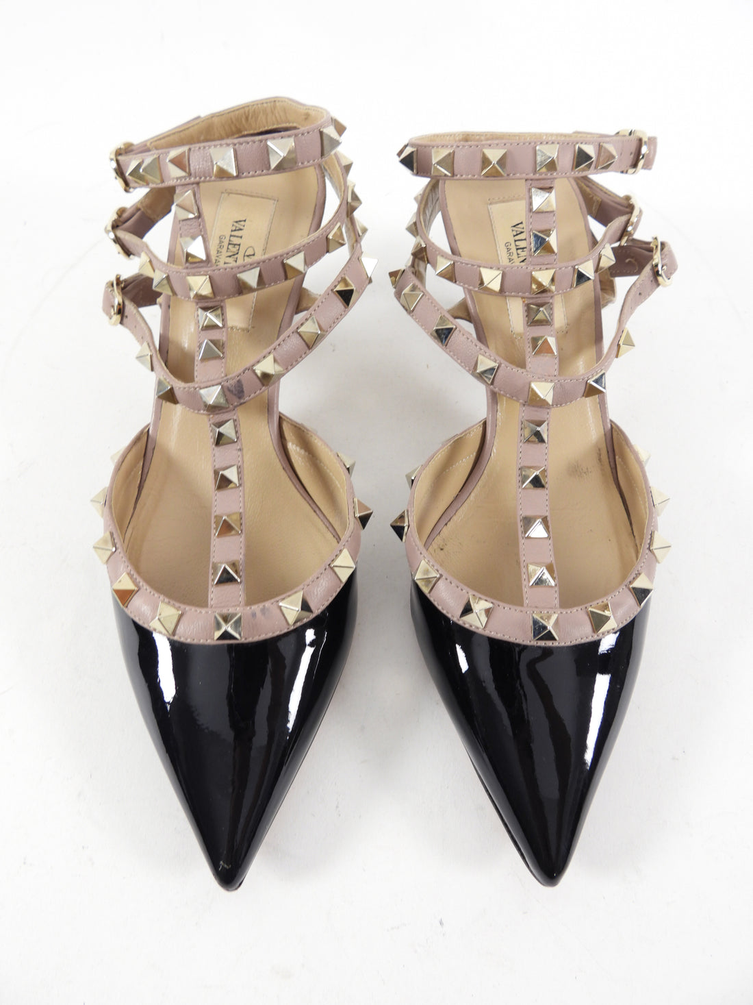 Valentino Triple Cage Rock Stud in Nude and Black Patent - 37