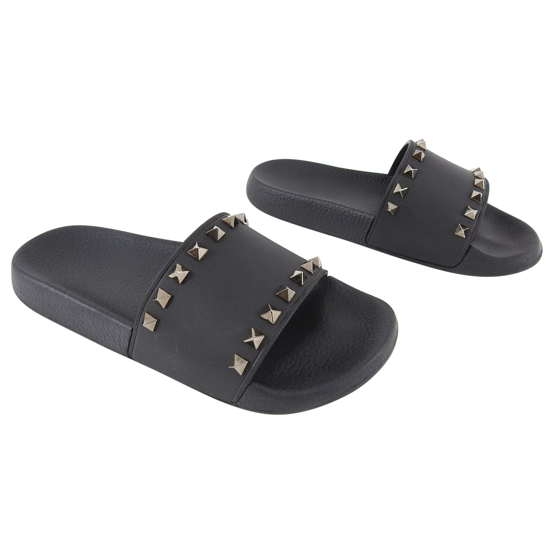 Valentino Black Rock Stud Rubber Slide Sandals - 37