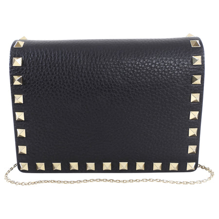Valentino Mini Rock Stud Black Leather WOC Wallet on Chain