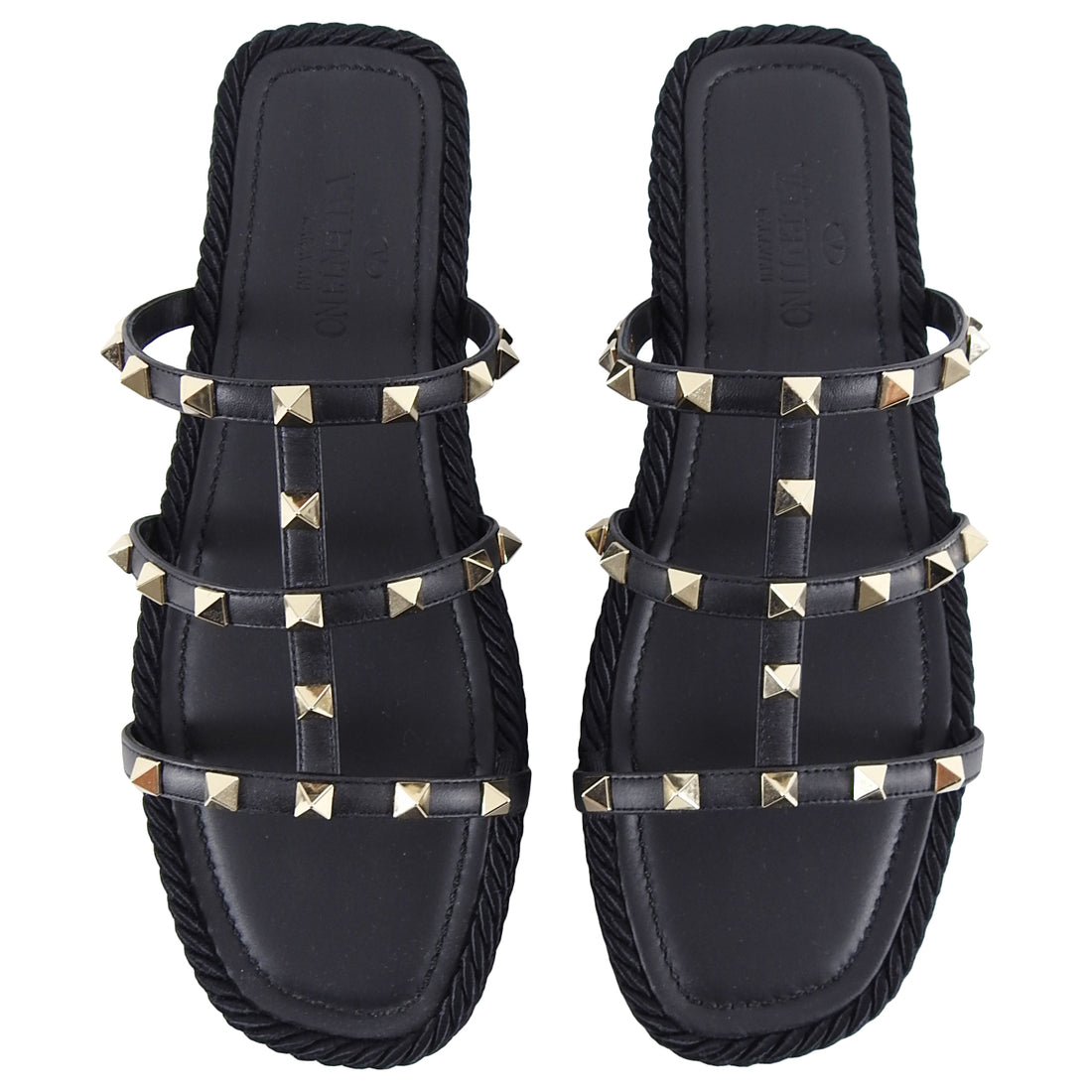 Valentino Torchon Rock Stud Rope Flat Sandals - 39 / 8.5