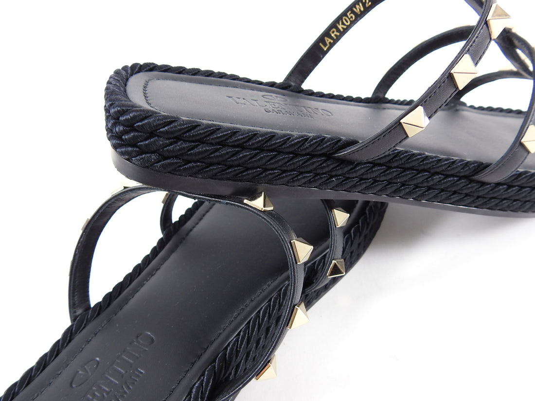 Valentino Torchon Rock Stud Rope Flat Sandals - 39 / 8.5