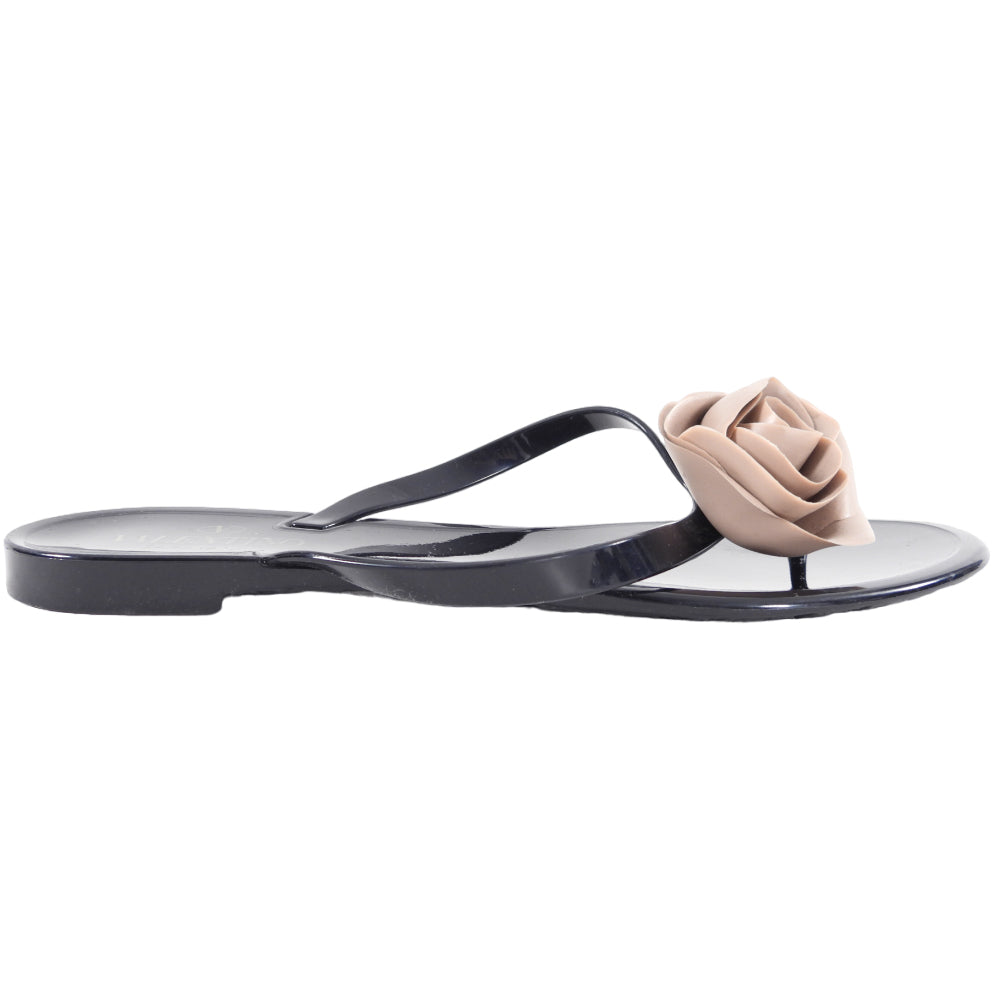 Valentino Black Jelly Rose Flip Flop Sandals - USA 8 – I MISS YOU