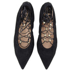 Valentino Black Suede Ballet Flat Lace Up Rock Stud Shoes - 38