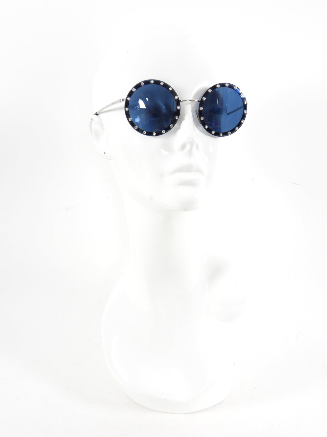 Valentino Dark Blue Round Sunglasses with Jewels