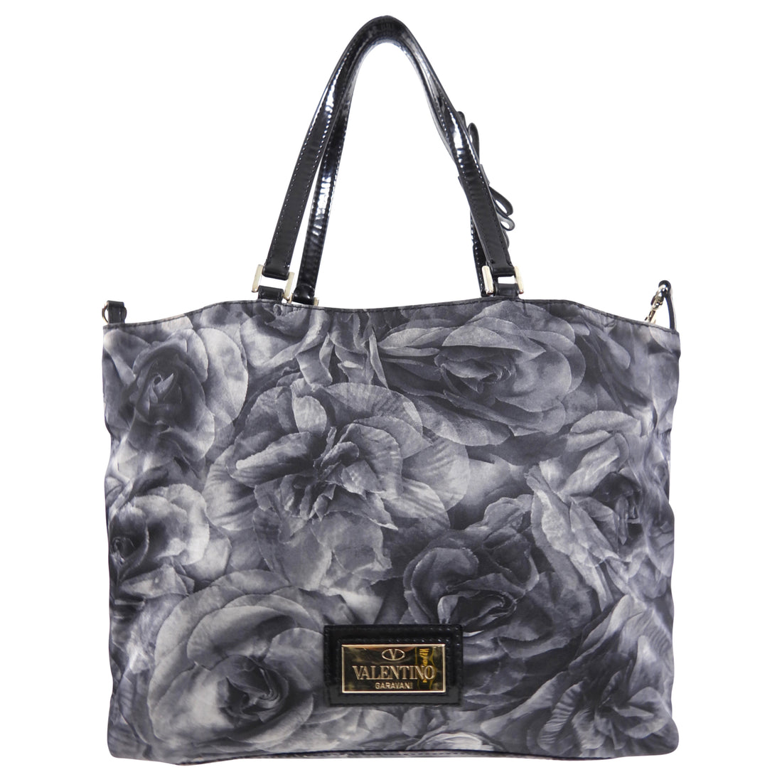Valentino Grey Nylon Floral Small Tote Bag