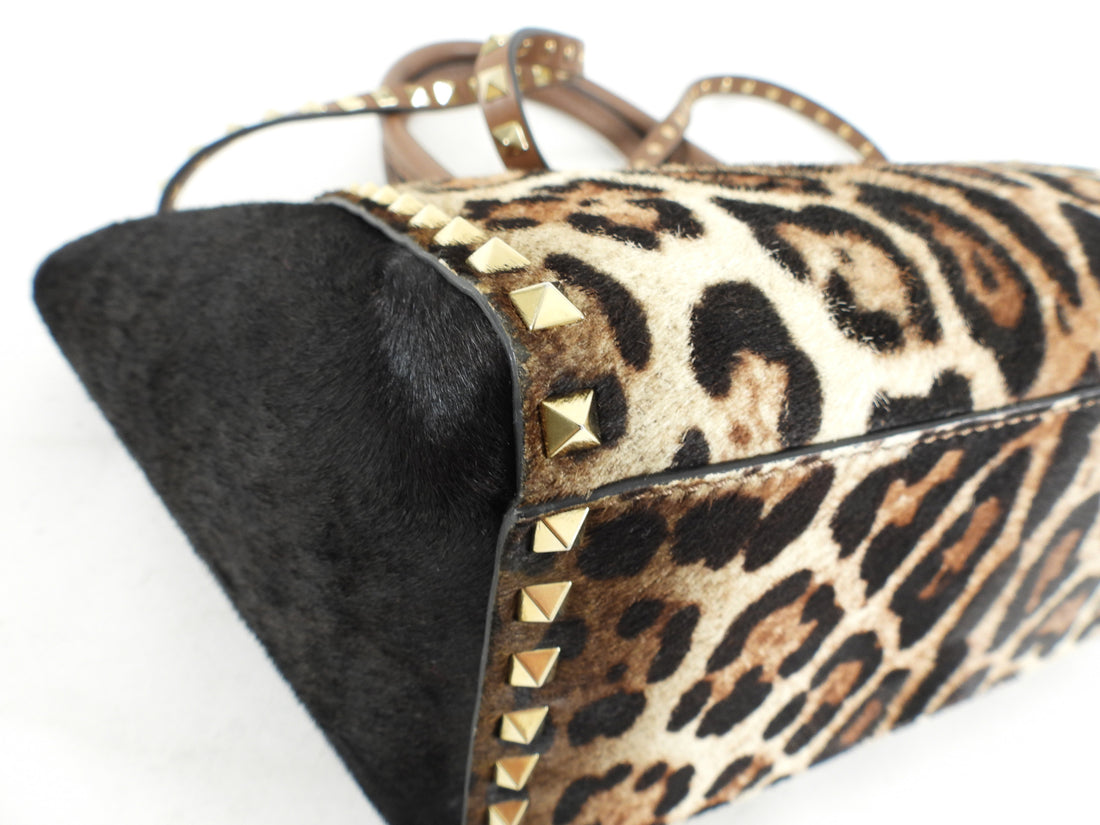Valentino Leopard Calf Hair Small Rock Stud Trapeze Bag