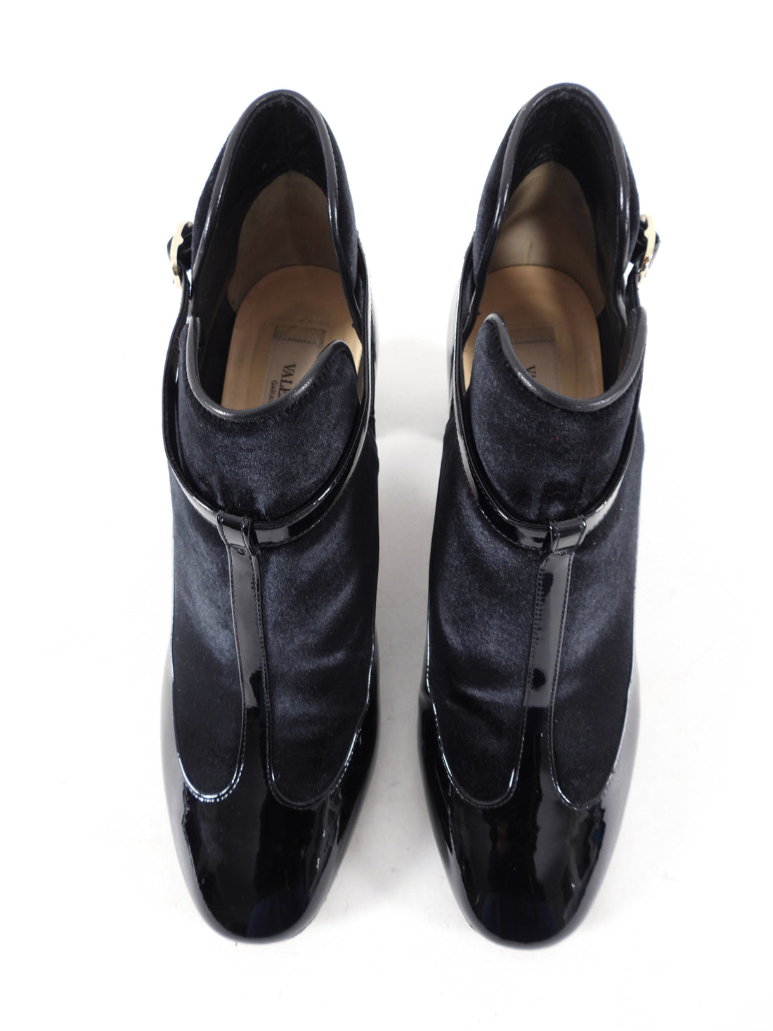 Valentino Black Patent Leather and Velvet Block Heel Boots - 38