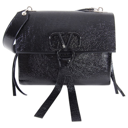 Valentino Vring Naplak Black Patent Shoulder Bag