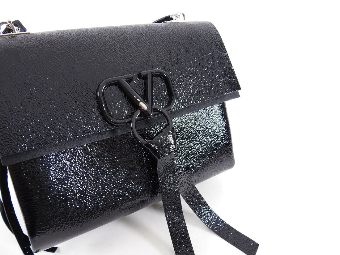 Valentino Vring Naplak Black Patent Shoulder Bag