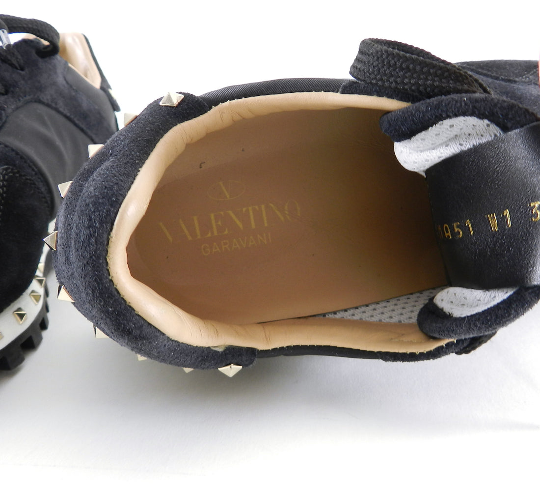 Valentino Black Rock Stud Rockrunner Sneakers with Gold Studs - 37