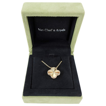 Van Cleef and Arpels 18k Gold Alhambra Guilloche Pendant Necklace