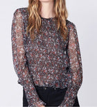 Veronica Beard Faire Sheer Red Floral Smocked Top - L / 10