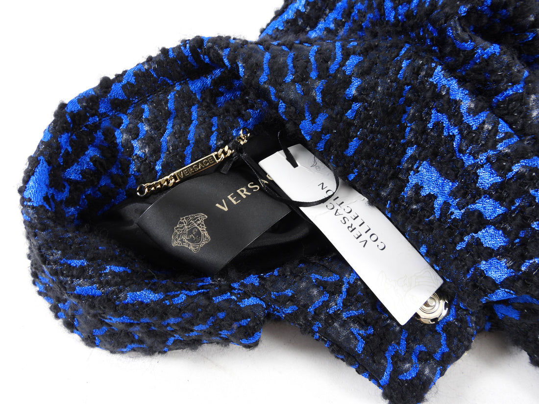 Versace Electric Blue and Black Boucle Wool Coat - IT42 / M