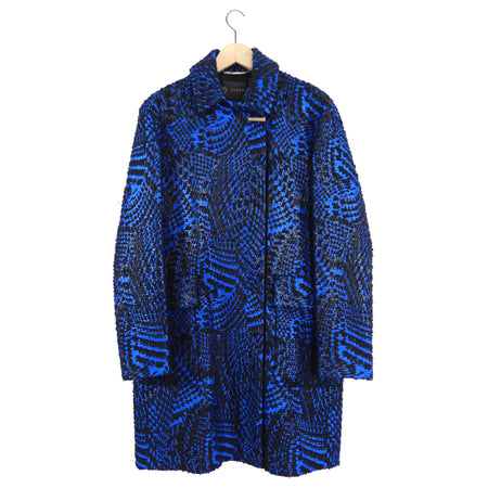 Versace Electric Blue and Black Boucle Wool Coat - IT42 / M