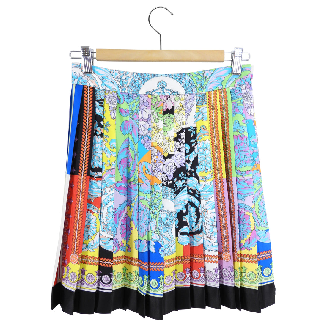 Versace Blue Muti Barocco Print Silk Pleat Mini Skirt - IT40 / 4