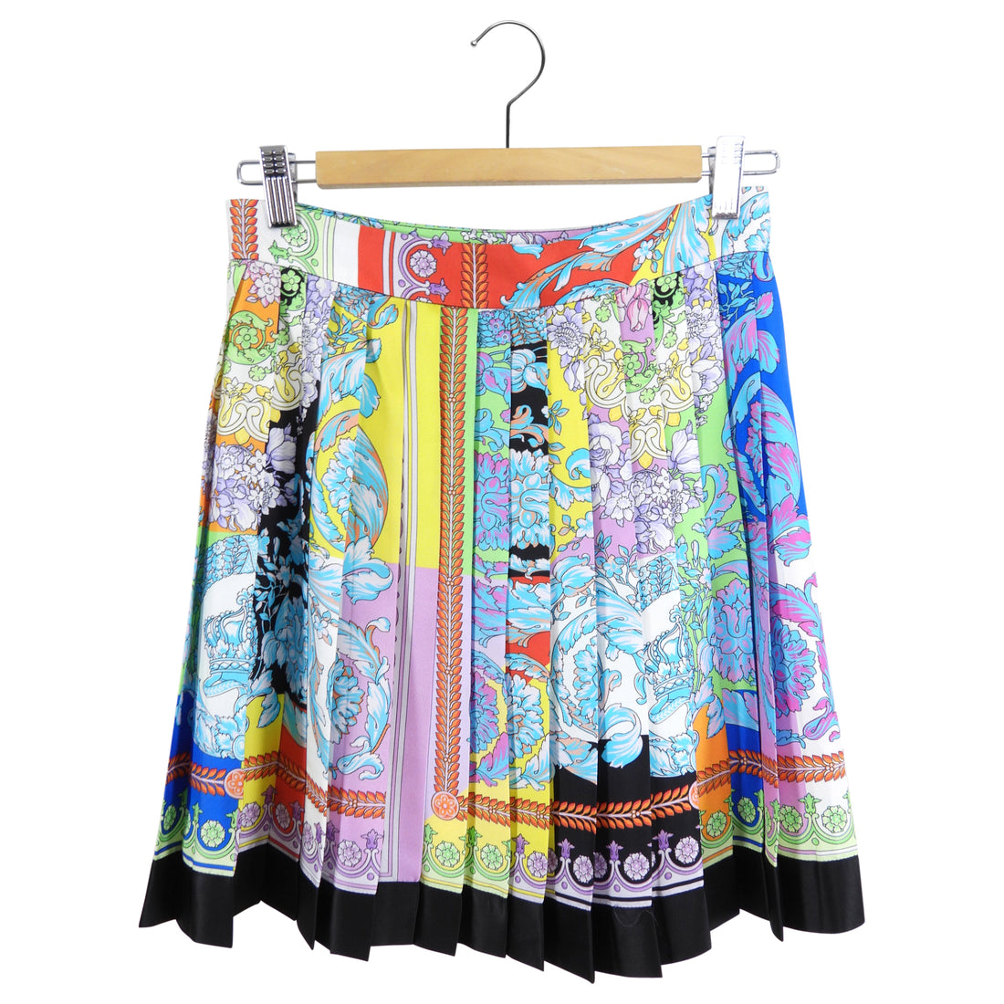 Versace Blue Muti Barocco Print Silk Pleat Mini Skirt - IT40 / 4