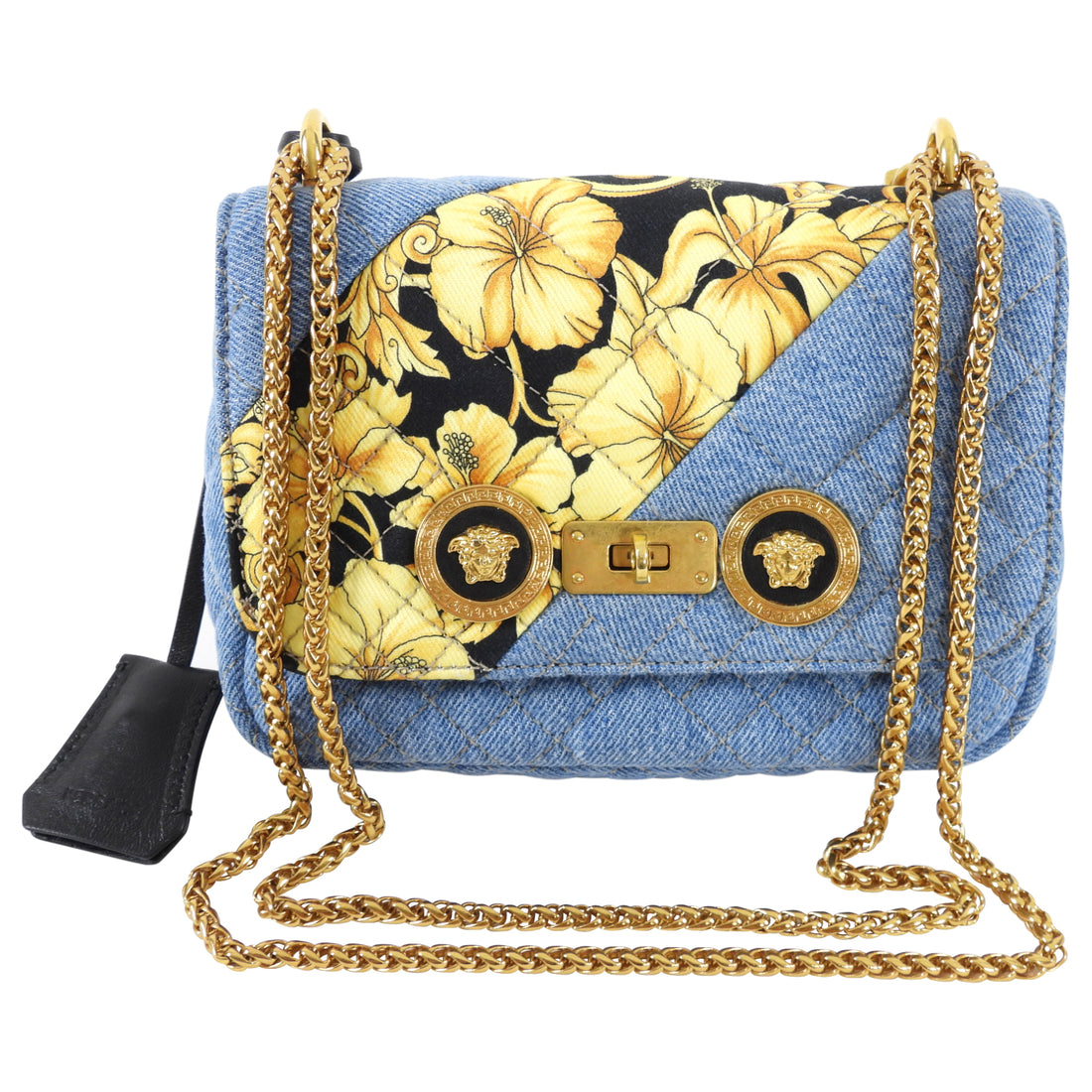 Versace Small Denim Barocco Quilted Icon Flap Bag
