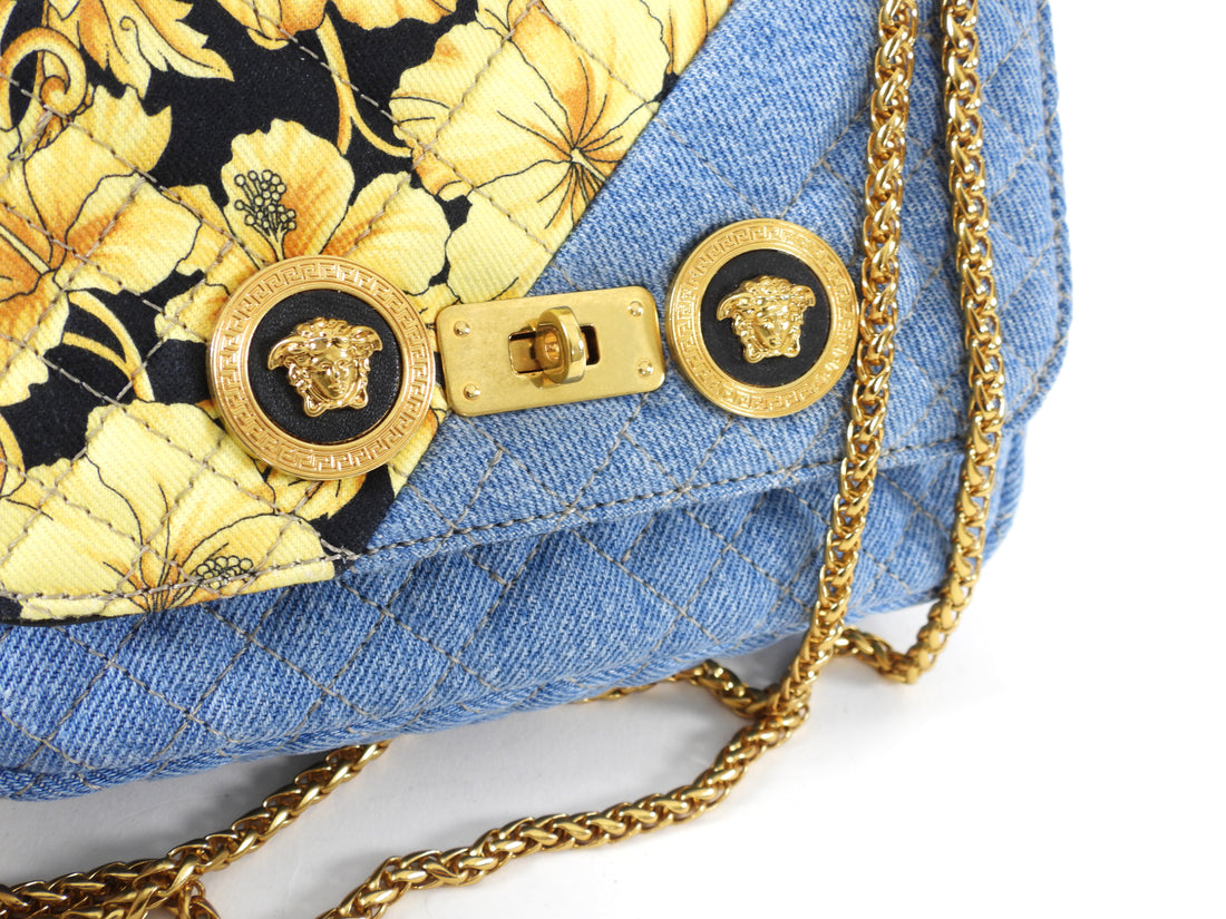 Versace Small Denim Barocco Quilted Icon Flap Bag