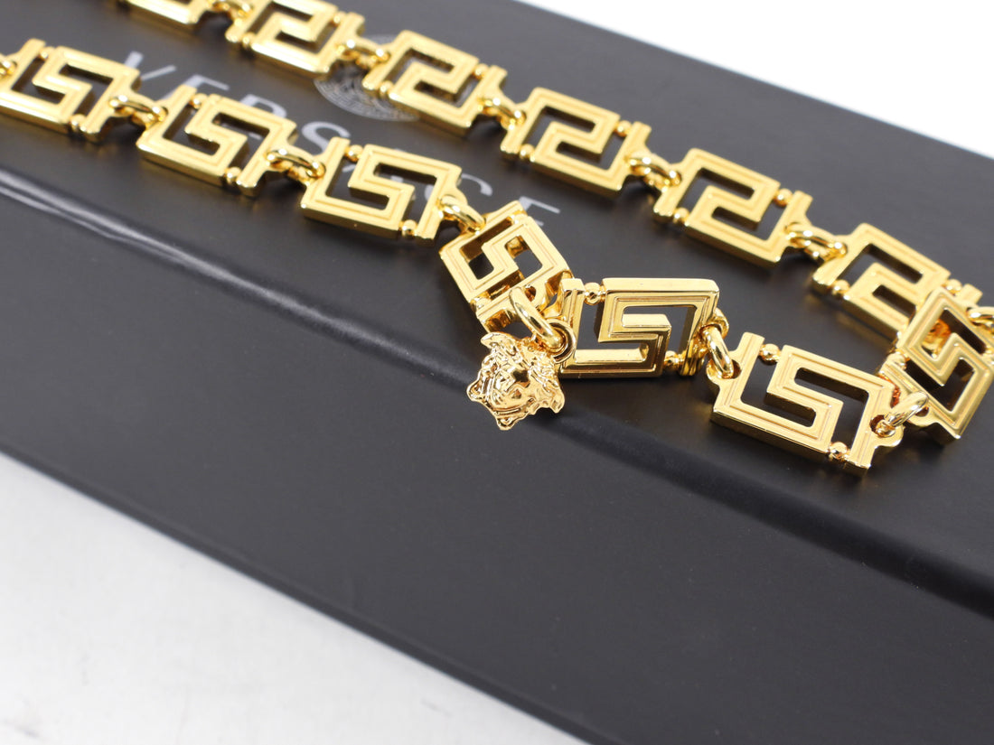 Versace Grecamania Greek Key and Medusa Link Necklace