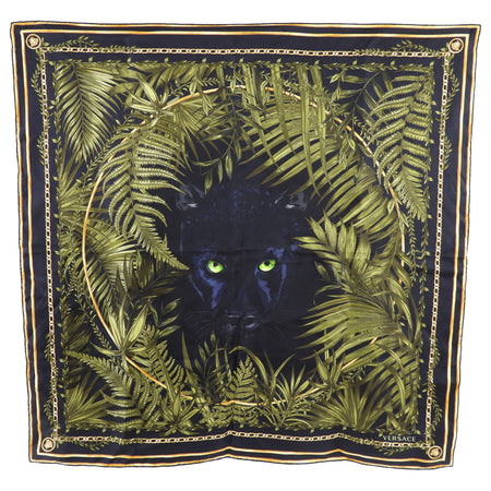 Versace Black Panther Jungle Design Silk Twill Scarf