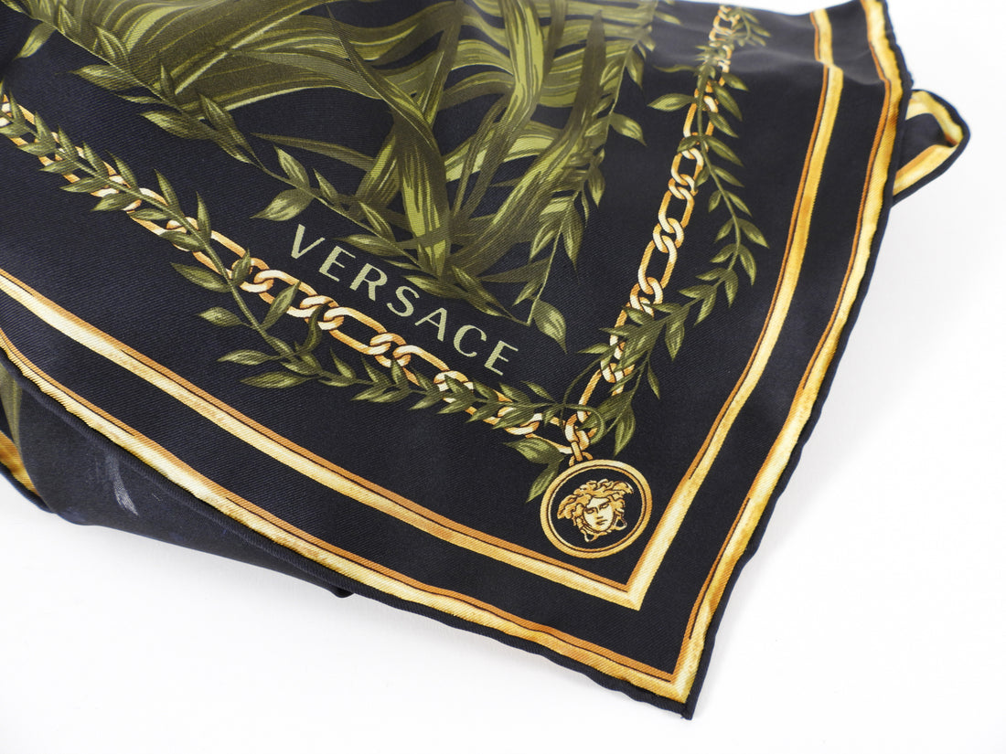 Versace Black Panther Jungle Design Silk Twill Scarf