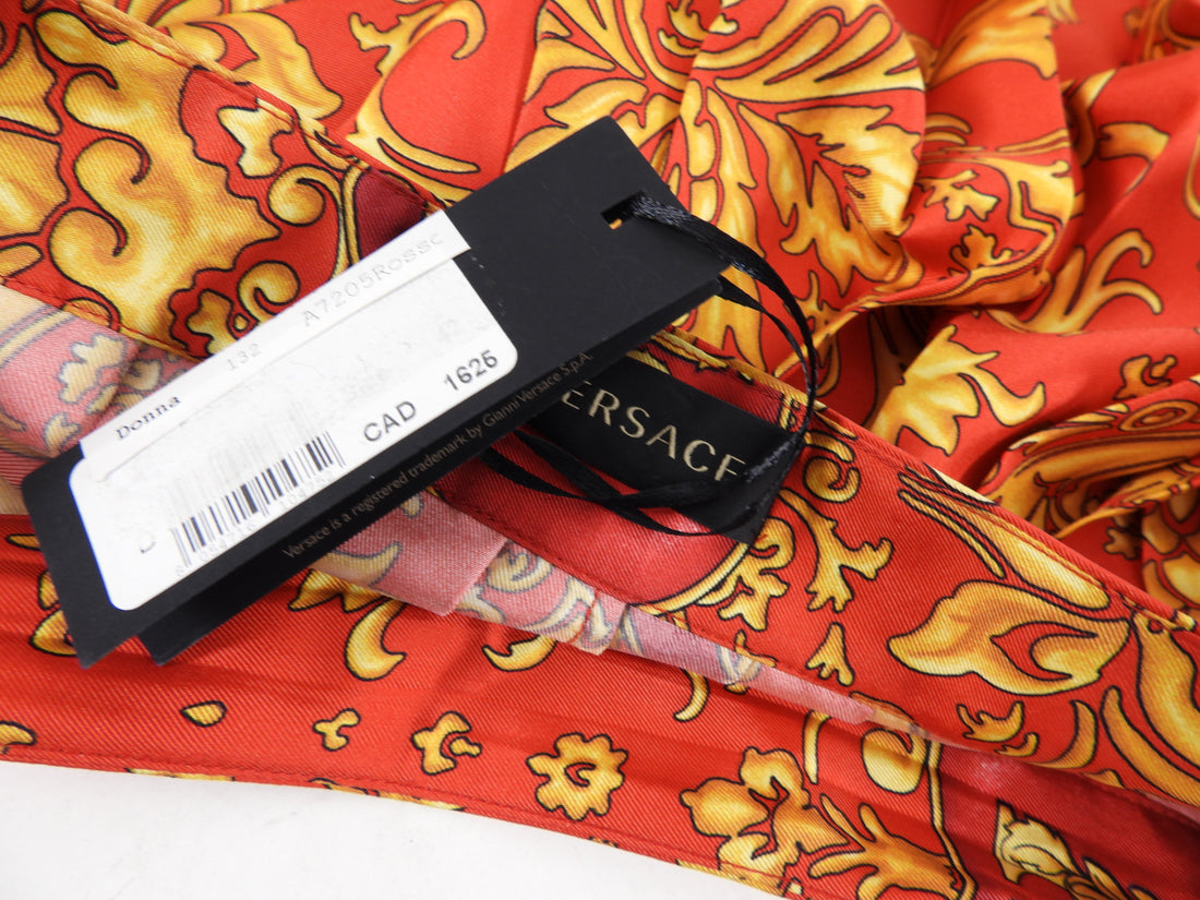 Versace Red and Gold Barocco Print Silk Pleat Mini Skirt - IT42 / 6