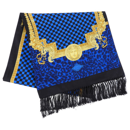 Gianni Versace Vintage Blue and Yellow Barocco Medusa Scarf