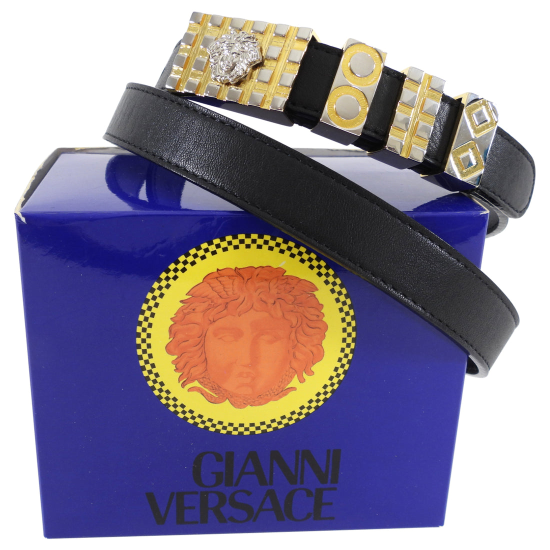 Versace Vintage 1990’s Black Thin Medusa Buckle Belt - 85/34