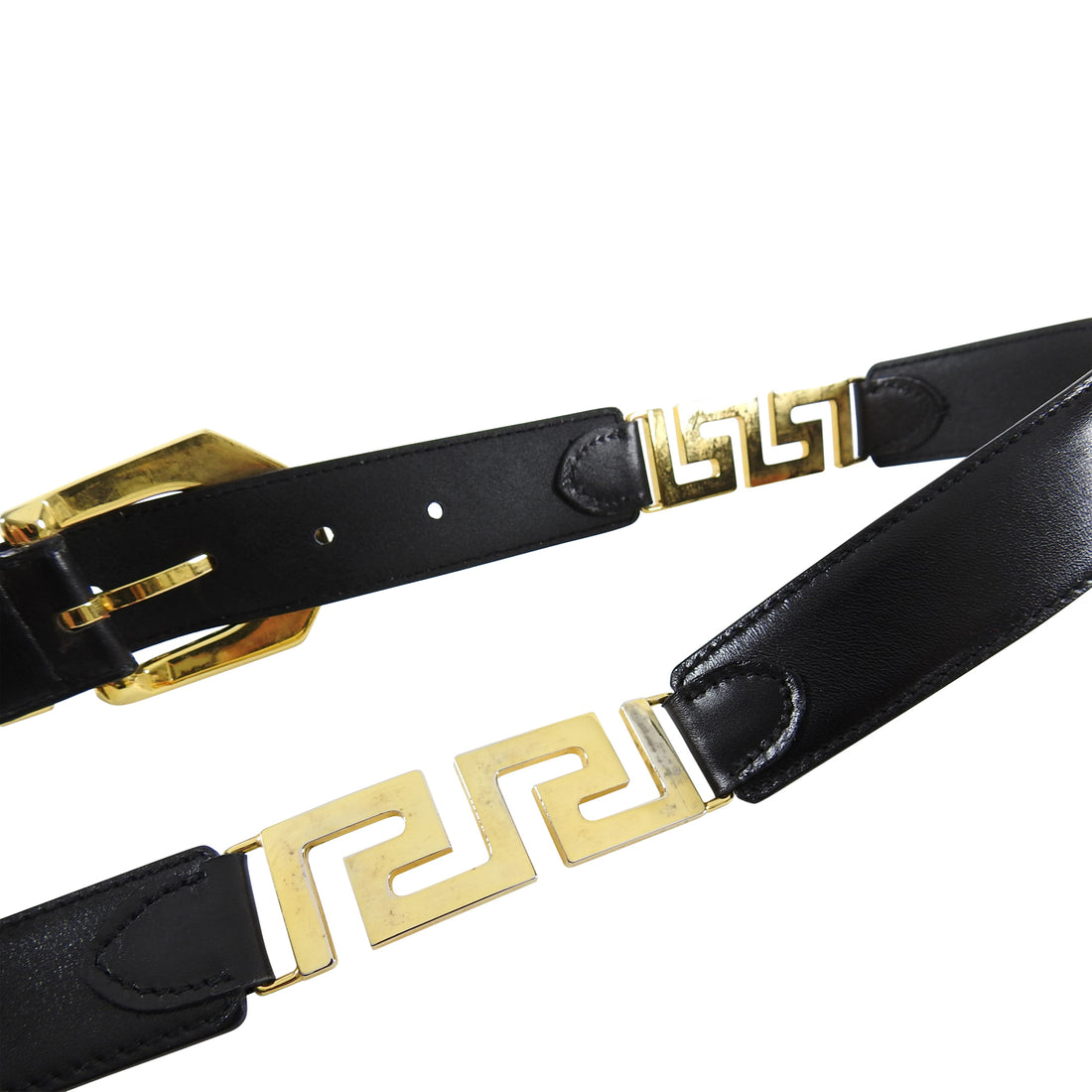 Versace Vintage 1990's Gold and Black Leather Belt - 90 / 36