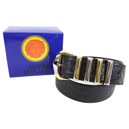 Versace Vintage 1990’s Black Wide Metal Buckle Belt - 85/34