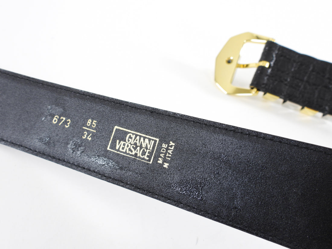 Versace Vintage 1990’s Black Wide Metal Buckle Belt - 85/34