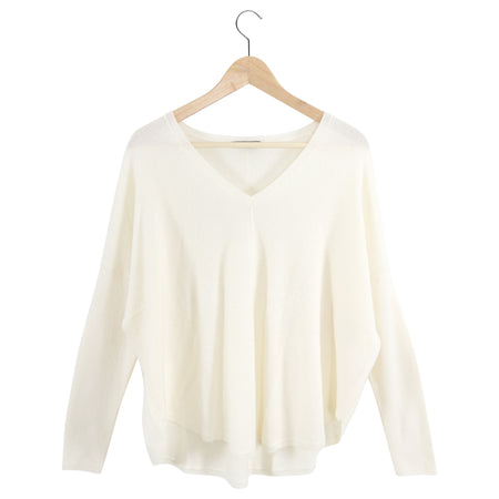 Vince Ivory Cashmere Hi Low V Neck Sweater - M