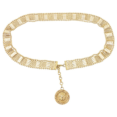 Vintage Goldtone Link Lion Head Medallion Belt - 29"
