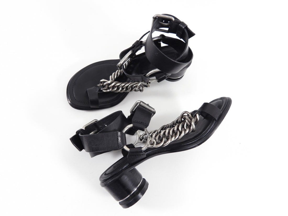 Alexander Wang Black Leather Chain Sandals - 36.5 / 7
