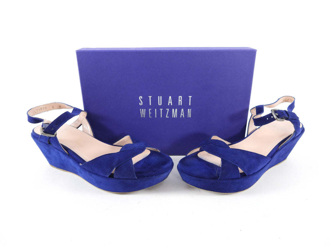 Stuart Weitzman Navy Suede Platform Sandals