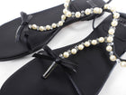 Stuart Weitzman Black Flat Sandals with Pearls