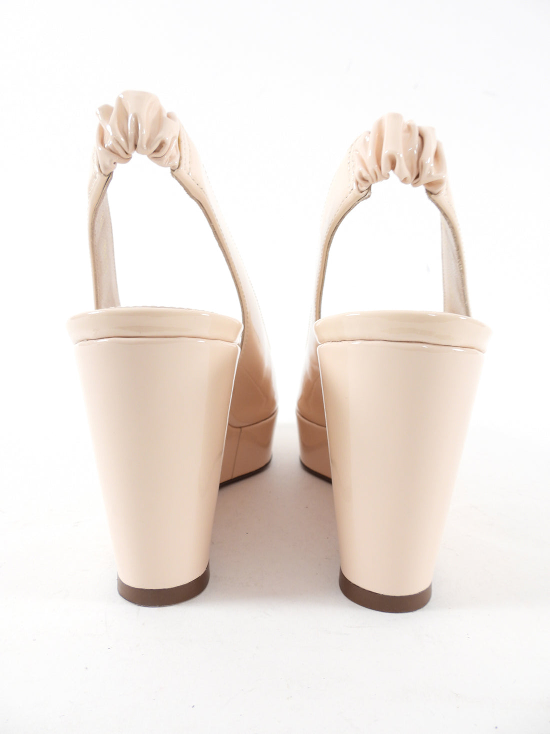 Stuart Weitzman Nude Patent Peep Toe Wedge Sandals - 7M
