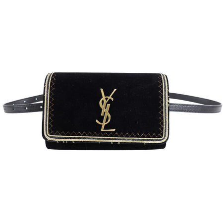 Saint Laurent Black Velvet and Gold Belt Bag