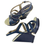 YSL Navy Blue Deauville Wedge Sandals - 40.5