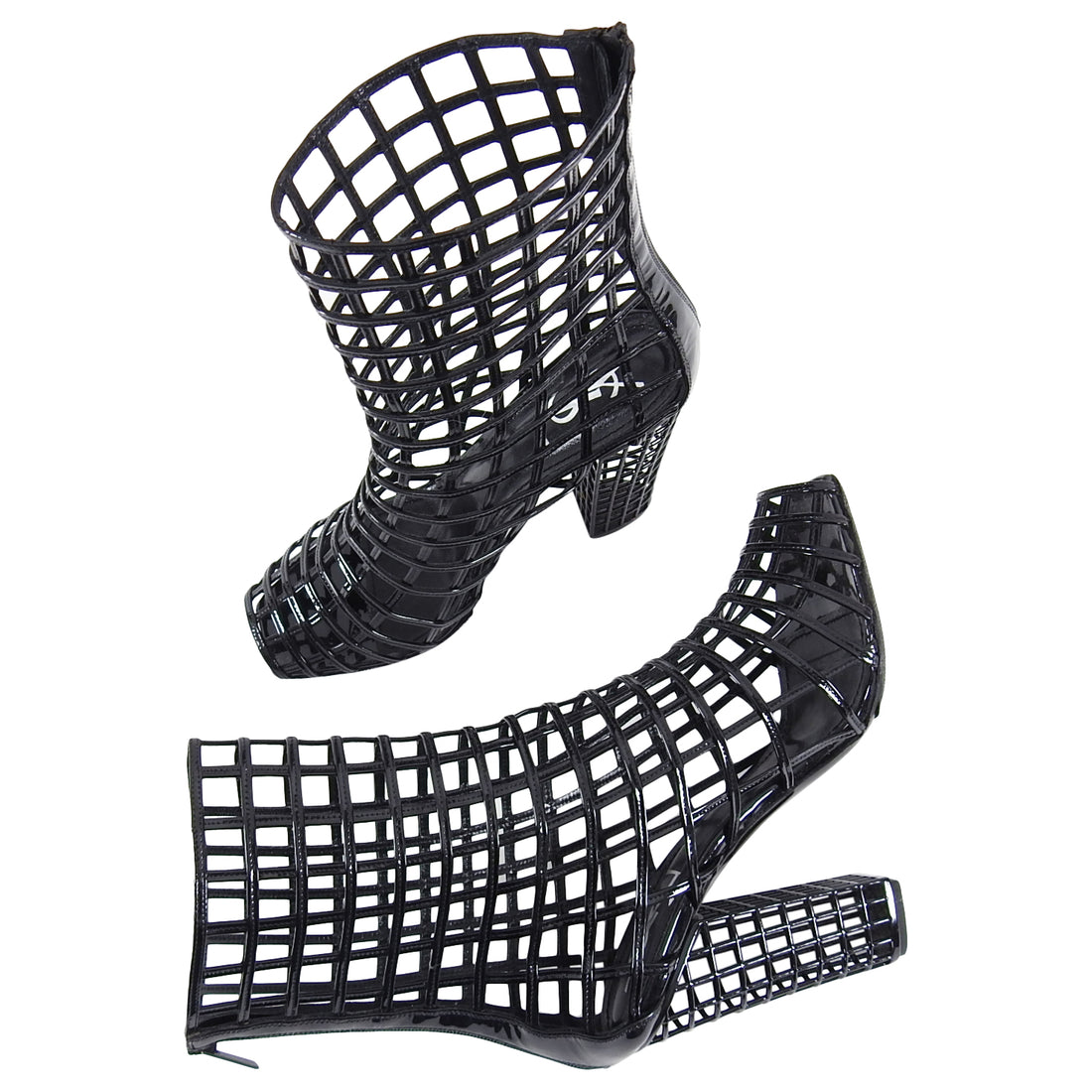 YSL Yves Saint Laurent Iconic 2009 Runway Black Cage Ankle Boots - 40