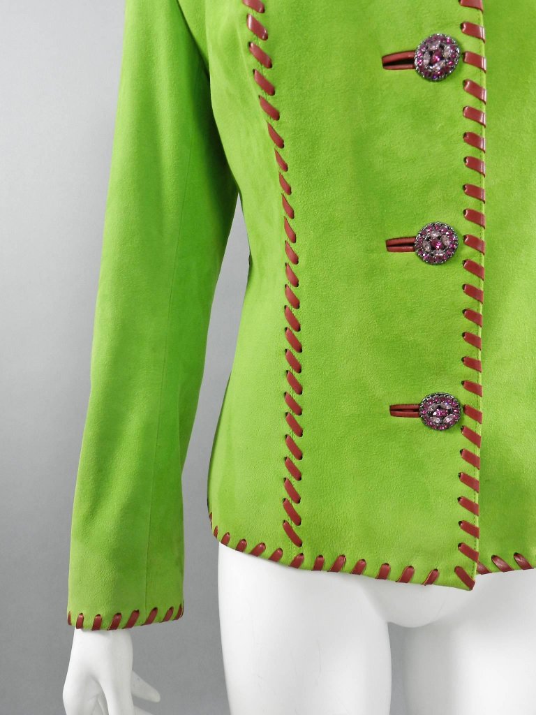 Yves Saint Laurent AW 1999 Haute Couture Lime Green and Fuchsia Suede Jacket