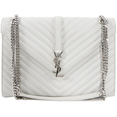 Saint Laurent Large Grey Chevron Envelope Flap Bag