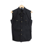 Yves Saint Laurent Black Cotton Sleeveless Shirt with Gold Buttons - L