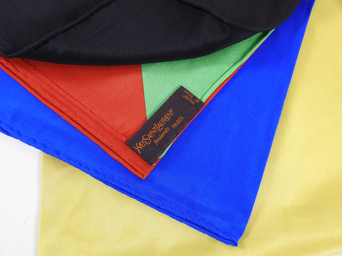 YSL Yves Saint Laurent Vintage 1990's Color Block Logo Silk Scarf